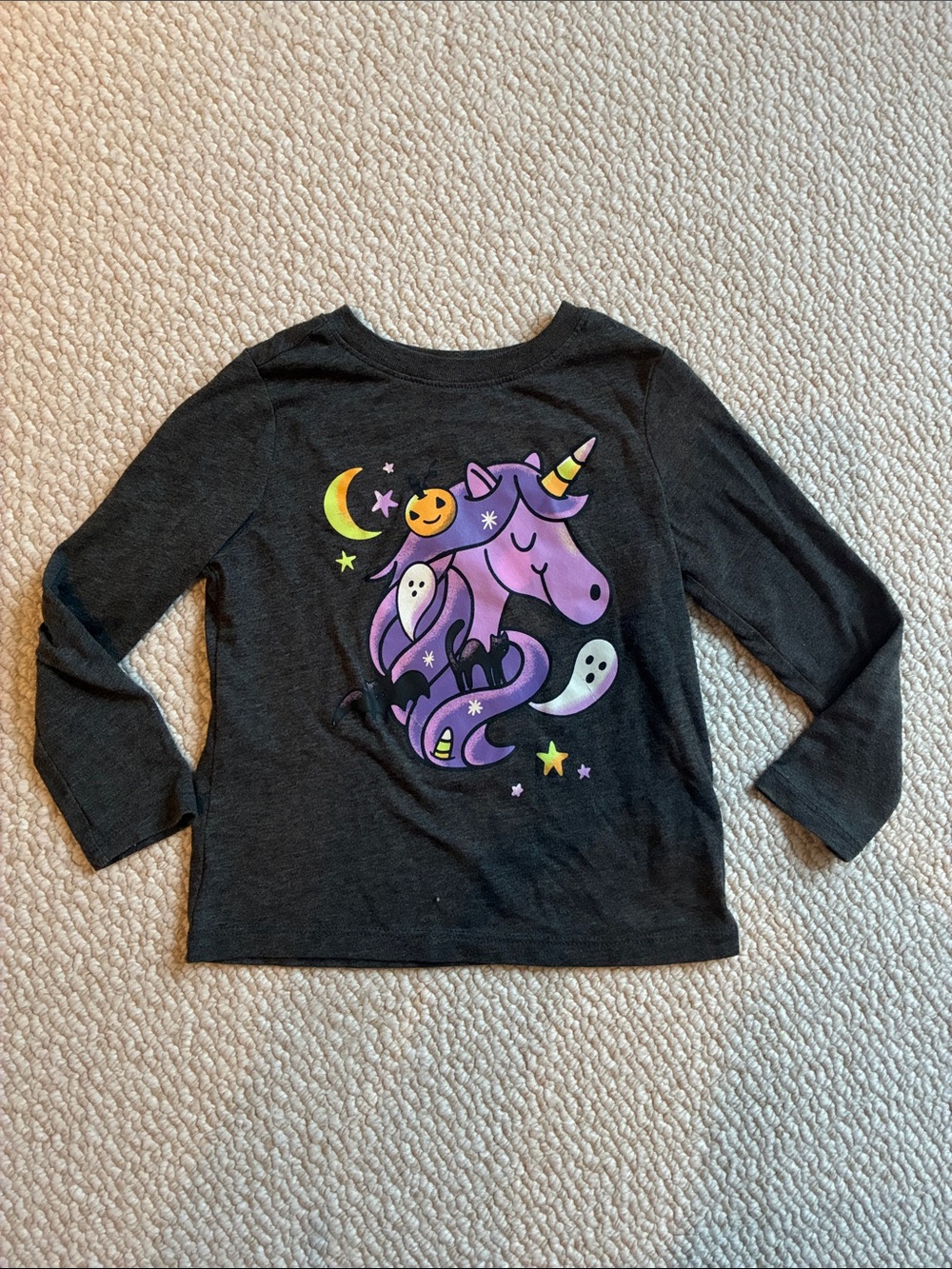 Old Navy 4T Girls' Black Long-Sleeve Unicorn Graphic Tee